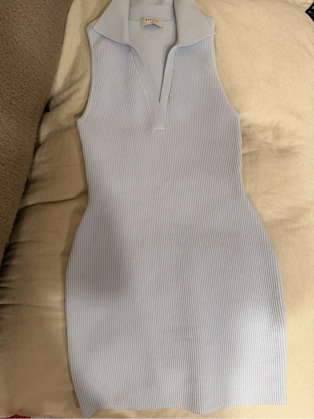 Aritzia Light Blue Ribbed Sleeveless Polo Mini Dress